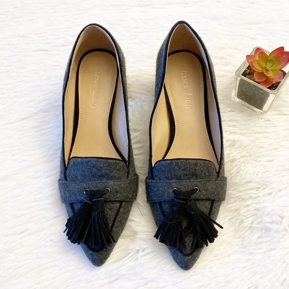 ESSEX LANE | Grey Wool Tassel Heeled Loafers women size 6